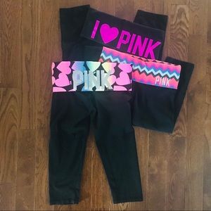 VS PINK 3 cropped leggings yoga pants. 3 pairs